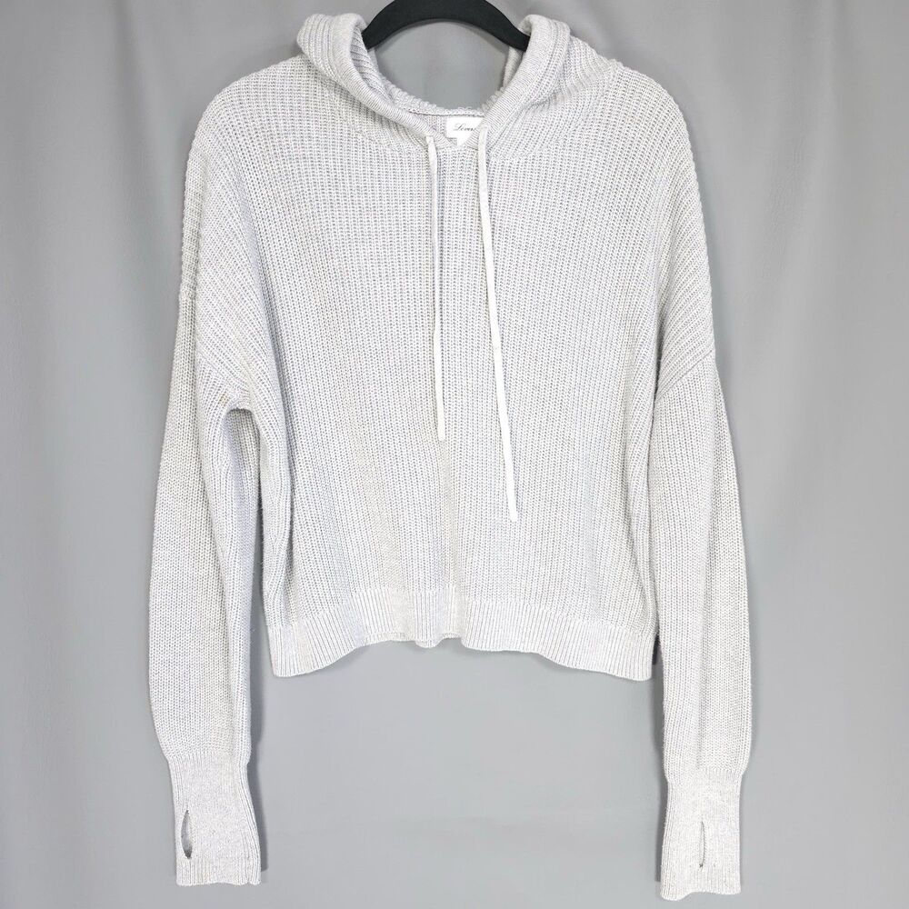 Lovers + FRIENDS Griffith Knit Pullover Hoodie MEDIUM Gray Sweater Top LOVFWK672